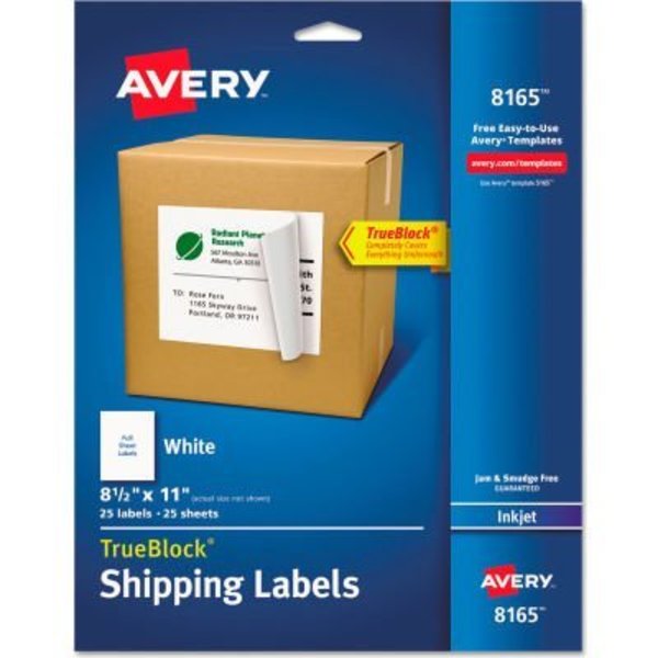 Avery Avery® White Shipping Labels With TrueBlock Technology, 8-1/2" x 11", 25 Labels Per Pack 8165